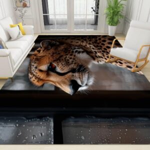 Maschinenwaschbarer Kaschmirimitat Teppich Wohnzimmer 60x90 cm, Kinderzimmer Leopard Design, Hochflor Rutschfest | Hoch
