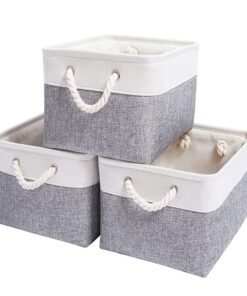 Mangata große Aufbewahrungskörbe 3er Set, Leinenstoff, Grau Weiss, für Schränke, Kleiderschrank, Badezimmer, Kleidung, S