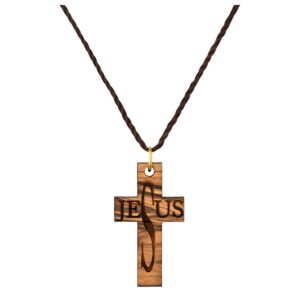 MaMeMi Kreuz aus OLIVENHOLZ mit JESUS Gravur Halskette für KONFIRMATION oder KOMMUNION HandarbeiteOlivenholzkreuz mit Ba