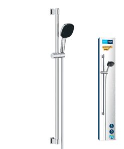 GROHE Vitalio 110 Wassersparendes Duschset, 8l/min, Duschkopf 3 Strahlarten, 1,75m Schlauch, 90cm Duschstange, eckig chr