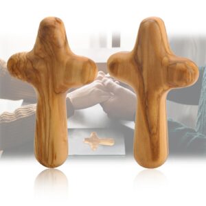 Olivenholz-Kreuz 10 cm, natürliche Holzmaserung, ergonomisches Design für Komfort, katholisches christliches Kreuz, Gesc