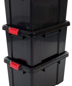 Iris Ohyama Plastik Aufbewahrungsboxen SK-450 Schwarz für Dachboden, Schuppen und Garage mit Clipverschluss und Deckel