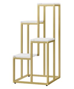 Home Collective 4-Ebenen Blumentopfregal Marmor mit Goldenen Beinen Loft-Stil Stahlrahmen Stabil