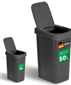 Novaliv Abfall.LinkedList für Küche + Büro - 10L + 50L Anti-Geruch, 2in1 Klapp- & Schwingdeckel, Kunststoff Abfallbehält