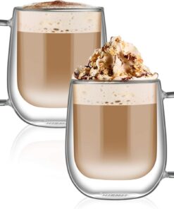 CMXING Doppelwandige Latte Macchiato Gläser für Cappuccino und Tee | CMXING Borosilikatglas Teegläser mit Henkel für Ei