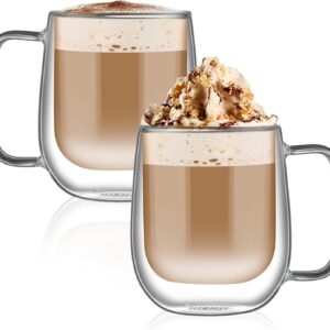 CMXING Doppelwandige Latte Macchiato Gläser für Cappuccino und Tee | CMXING Borosilikatglas Teegläser mit Henkel für Ei