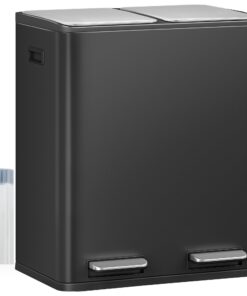 Hzuaneri Küche Mülleimer 2 x 30 L Edelstahl Abfallbeutel Inklusive Ruhiger Abstieg Schwarzer Tretmüll SW06099B