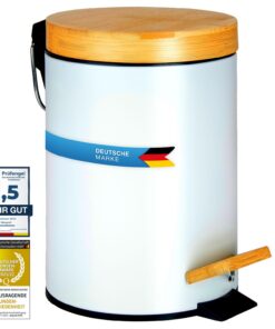 Dimono® Bad-Mülleimer 3 Liter Tret-Eimer mit Bambus-Deckel Anti-Rutsch für Badezimmer Küche