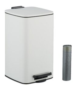 Relaxdays Bad Mülleimer 8 L - Absenkautomatik, entnehmbarer Inneneimer, Metall, inkl. Müllbeutel, ideal für Familie