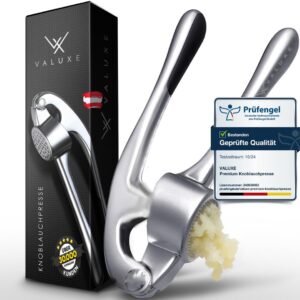 VALUXE® Knoblauchpresse spülmaschinenfest für Küchenprofi - Kraftvolle Hebelwirkung und Praktische Handpresse - 80mm Sch