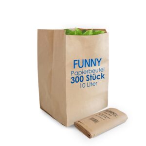 Bio-Papierbeutel Funny, braun, circa 10 l, für Küchenuse, 1er Pack (30 x 10 Stücke) Bio-Papierbeutel Funny, braun, cir