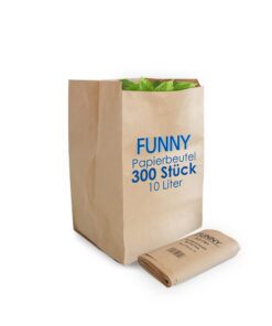 Bio-Papierbeutel Funny, braun, circa 10 l, für Küchenuse, 1er Pack (30 x 10 Stücke) Bio-Papierbeutel Funny, braun, cir