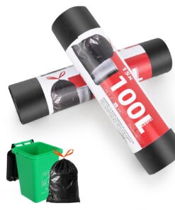 Trendecor 100L extra Stark Müllsäcke, 77 cm x 100 cm, für Haushalt & Garten, praktisches Zugband, 30 Stück Schwarze Säck