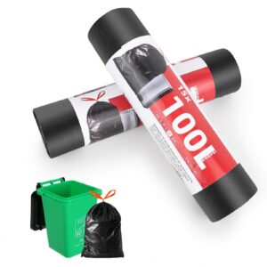 Trendecor 100L extra Stark Müllsäcke, 77 cm x 100 cm, für Haushalt & Garten, praktisches Zugband, 30 Stück Schwarze Säck