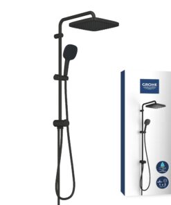 GROHE Vitalio 250 Wassersparend Regendusche, eckig, schwarz, 8l/min, 2 Strahlarten, 74cm Duschstange, für vorhandene Dus
