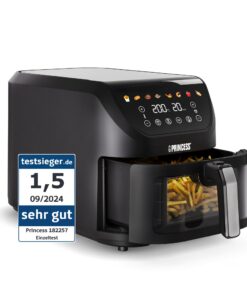 Princess SlimFry Airfryer 8L 2000W Digitales Touchscreen Sichtfenster Automatische Abschaltung Spülmaschinenfest 182257