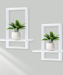 YiYa White Modern Boho Fliegendes Wandregal für Wohnzimmer und Badezimmer | YiYa 2 Stücks White Hängendes Holzregal Boh