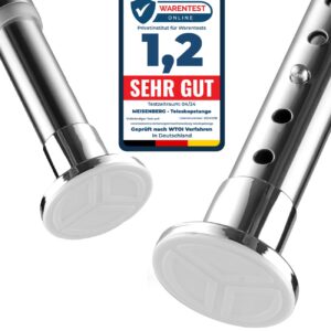 MEISENBERG Belastbare Gardinenstange ohne Bohren - 210-260cm, Ø25mm Edelstahl - perfekt für Vorhänge und Balkone - stift