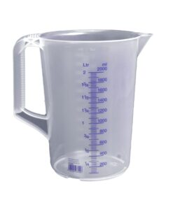 Hünersdorff Messbecher 2L | Spülmaschinengeeignet & Bruchsicher | Blauer Skalenrand, Transparent plus Blau