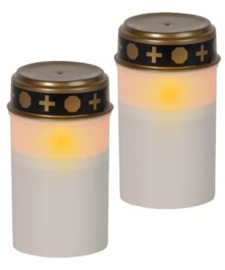 LED Grablicht Mit Timer für Outdoor-Verwendung | Grabkerzen Mit Batterie 2er Set Weiß | Outdoor LED Grablicht 2er Set T