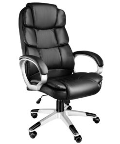 tectake® Chefsessel, Bürostuhl mit hohen Polsterungen, schwarz, Drehstuhl mit Rollen & Wippfunktion, PC-Stuhl, höhenvers