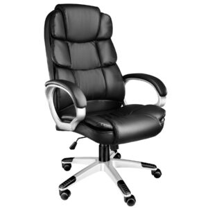 tectake® Chefsessel, Bürostuhl mit hohen Polsterungen, schwarz, Drehstuhl mit Rollen & Wippfunktion, PC-Stuhl, höhenvers