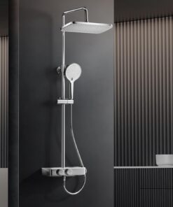 HANLIAN Duschsystem Thermostat + Regendusche + Sicherheitsverriegelung für Familie für Badesign mit Anhebbarer Brausesta