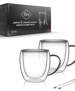 LIBWYS 2x250ml Doppelwandige Kaffeegläser mit Löffel und Teetassen Set für Cappuccino und Latte Macchiato, ideal zum Auf