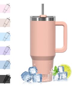 WATERSY Doppelwandiger Edelstahl Thermobecher 40oz Pink Vakuum Auslaufsicher Trinkbecher mit Griff und Strohhalm