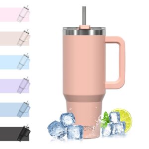 WATERSY Doppelwandiger Edelstahl Thermobecher 40oz Pink Vakuum Auslaufsicher Trinkbecher mit Griff und Strohhalm