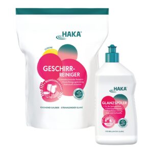 HAKA Spülmaschine Set strahlend sauberes Geschirr 1x Reiniger Pulver 2kg 1x Glanzspüler 750ml
