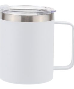 GOOFIT 12oz Edelstahl Isolierte Kaffeetasse Mit Griff Doppelwand Vakuum Dauerhafte Reise Becher Mit Schiebedeckel Weiß -