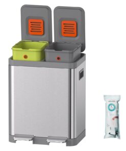 Mbillion Edelstahl Mülleimer Küche 2 Fächer 15+15L Mit Deckel Herausnehmbaren Inneneimern Silber