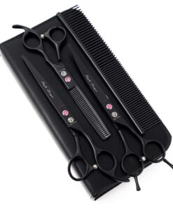 Purple Dragon 7,0 Zoll Schere für Hundefrise & Haarschneidung 3PCS Set Schärfeguss-Metall-Pet Grooming Kit-Schwarzes Gem