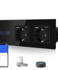 BSEED WiFi Smart Alexa Touch Rollenschalter Schwarz + Doppelt 3 in 1 Steckdose + |1 A USB Ladeleistung + Type C Adapter