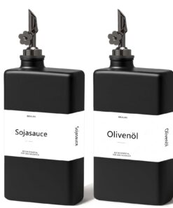 Olivenöl Flasche mit Ölspender, Kaffee Sirup Spender Set, 500ML Trichterölspender für Küche (Schwarz*2, 350 Milliliter)