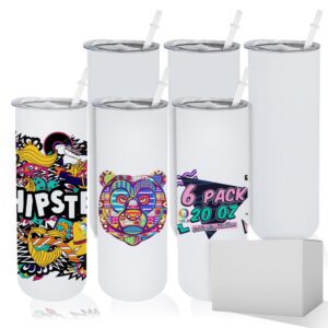 MR.R 6er-Pack doppelwandiger isolierter Edelstahl Tumbler mit Strohhalm füresublime Becher 20 OZ Straight Skinny Tumbler