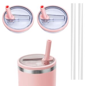 WALLFID 2pcs Auslaufsichere 40oz Becher Ersatz, Kompatibel mit Stanley, leicht zu reinigen, mit 2 Strohhalmen (Rosé)