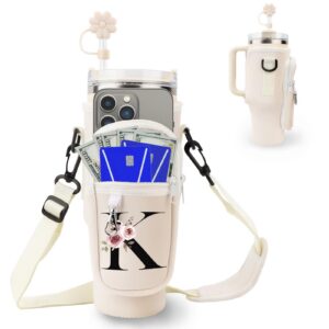 Initiale Wasserflaschenträger Tasche für Stanley 40 oz Tumbler & Smartphone, mit Flaschenhalter & Verstellbarem Gurt,Spo