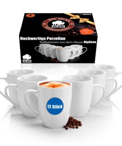 12 Stück 300ml Weiße Porzellan Kaffeetassen Set - Bemalbare Tassen in Geschenkbox