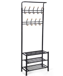 SONGMICS HSR04B Kleiderständer für Schlafzimmer mit 3 Schuhablagen und 18 Haken, metallschwarz, 187 x 68,8 x 35,2 cm Tre