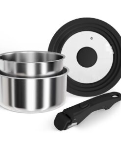 Abnehmbarer-Griff Topfset Induktion-Spülmaschinenfest für Kochtopf und Ofen, Ideal für Camping und Gaskocher, 18cm und 2