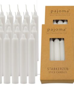 Pajoma® Stabkerzen 20 Stück, Weiß - Hochwertige Baumkerzen | 10g Wachsgewicht, ca. 1 Std. Brenndauer, 95 x 13 mm | Premi
