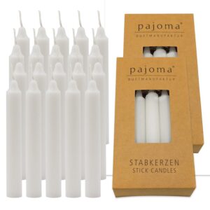 Pajoma® Stabkerzen 20 Stück, Weiß - Hochwertige Baumkerzen | 10g Wachsgewicht, ca. 1 Std. Brenndauer, 95 x 13 mm | Premi