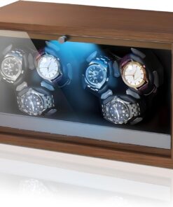 Olvy Uhrenbeweger 6 Uhren, Extrem Leiser Mabuchi Motor, Flexibles Uhrenkissen, Holz Box | Olvy Uhrenbeweger für 6 Uhren