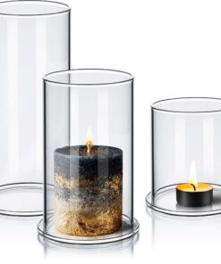 Tuuters 3er Windlicht-Set für Zimmerver(!( ...)まれ(,) aus Borosilikatglas mit Untersetzer (Glas)
