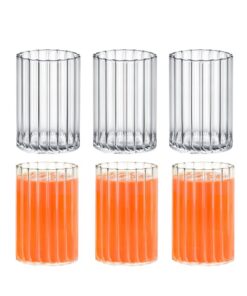 Wilmax - Trinkgläser aus geriffeltem Glas - 6er Set - 200ml - Gläser für Wasser, Saft, Limonade, Tee, Eiskaffee, Cocktai
