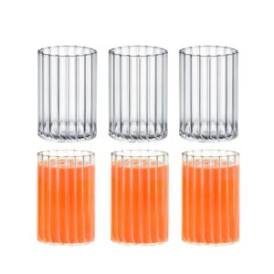 Wilmax - Trinkgläser aus geriffeltem Glas - 6er Set - 200ml - Gläser für Wasser, Saft, Limonade, Tee, Eiskaffee, Cocktai