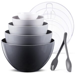 Luxear große Rührschüssel Set mit Deckel für Familie & Party, 5-teilig Schüssel Set mit Gabeln & Löffel, BPA-frei Kunsts