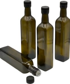 4x 500ml Braune Glas Ölflaschen mit Ausgießer und Etiketten